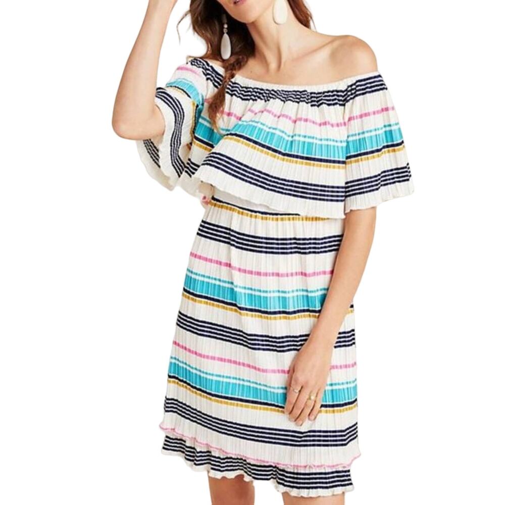 Anthropologie Bethany Pleated Off the Shoulder Dress, size L NWT
